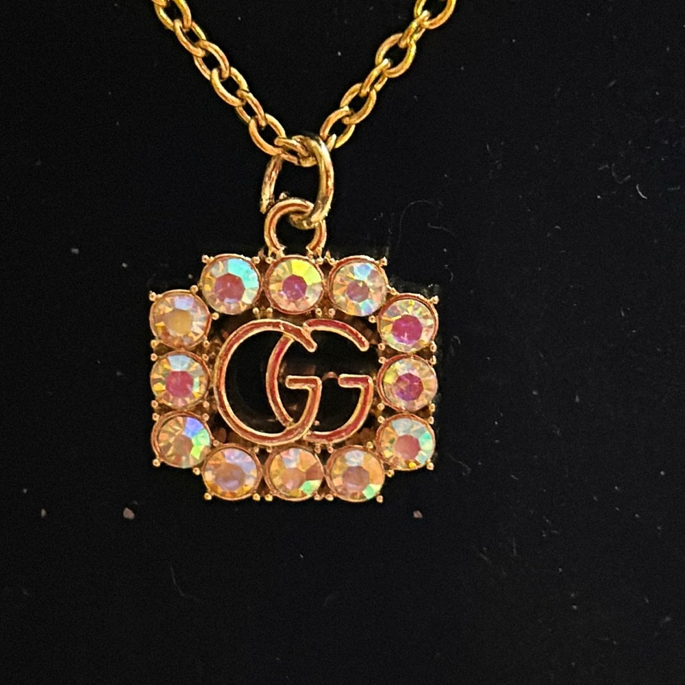 Gucci authentic Square Zipperpull with Rhinestones on 18” gold plated chain